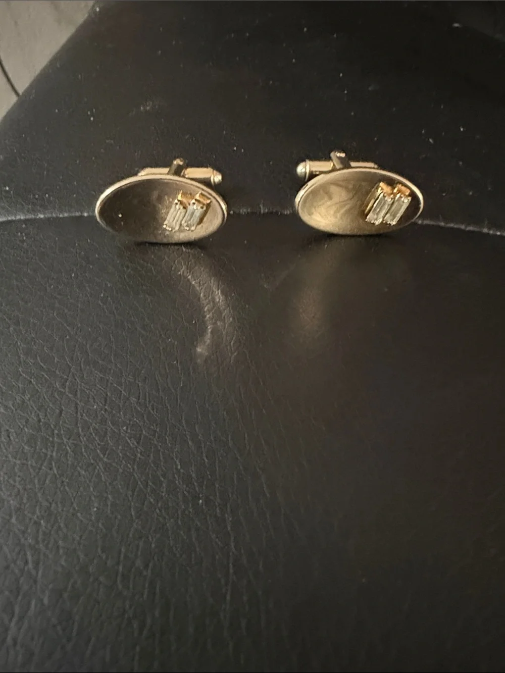 Gold Oval Cufflinks with Clear Baguette Accents